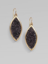 A statement piece featuring beautifully textured drusy quartz stones set in a 14k goldplated marquis. Drusy quartz14k goldplated white metal alloyDrop, about 1¼Post backMade in USA