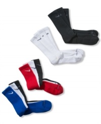 Stay dry and at the top of your game with these crew length sport socks from Nike. Stay dry and at the top of your game with these crew length sport socks from Nike.
