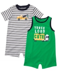 Load him up on cuteness with one of these rompers from this Carter's 2-pack. Load him up on cuteness with one of these rompers from this Carter's 2-pack.