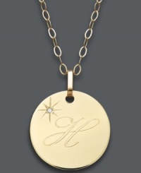 Embrace the latest trend with a stylish initial pendant. Crafted in 14k gold, this circular style features the letter H with a diamond-accented star at the corner. Approximate length: 16 inches + 2-inch extender. Approximate drop: 3/4 inch. Embrace the latest trend with a stylish initial pendant. Crafted in 14k gold, this circular style features the letter H with a diamond-accented star at the corner. Approximate length: 16 inches + 2-inch extender. Approximate drop: 3/4 inch.