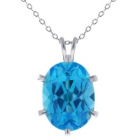 1.50 Ct Oval 8X6mm Blue Topaz Sterling Silver Pendant With 18 Inch Silver Chain