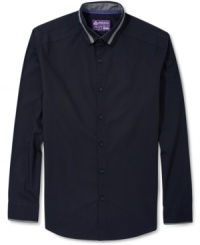 You'll look effortlessly dapper in this American Rag tipped collar button down.