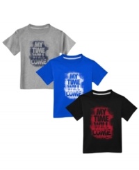 He'll be a pint-sized prophet in these My Time Will Come graphic tees from Nike. He'll be a pint-sized prophet in these My Time Will Come graphic tees from Nike.
