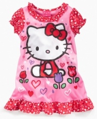She's got heart. Her dreams will be filled with smiles and love when she dozes off in this Hello Kitty nightgown from AME. She's got heart. Her dreams will be filled with smiles and love when she dozes off in this Hello Kitty nightgown from AME.