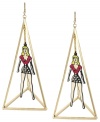 Triangular chic. Betsey Johnson's whimsical girl in a triangle drop earrings are crafted from gold-tone mixed metal with multicolored crystal accents adding a vibrant touch. Approximate drop: 4-3/4 inches.