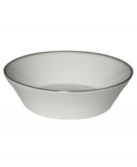 From soups to sundaes, this fine china bowl fits any serving. From innovative designer Monique Lhullier, it features a platinum-edged tiered scallop pattern on creamy white. From soups to sundaes, this fine china bowl fits any serving. From innovative designer Monique Lhullier, it features a platinum-edged tiered scallop pattern on creamy white.