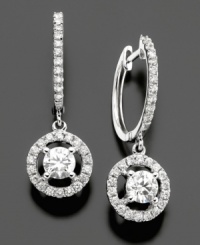 Experience exuberant style with these eye-catching drop earrings. Featuring an abundance of round-cut diamond (7/8 ct. t.w.) set in 14k white gold. Approximate drop: 3/4 inch. Experience exuberant style with these eye-catching drop earrings. Featuring an abundance of round-cut diamond (7/8 ct. t.w.) set in 14k white gold. Approximate drop: 3/4 inch.