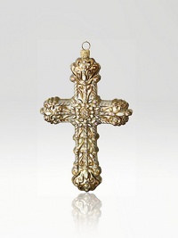 From the Jay Strongwater Angelic collection a palette of creams, golds and silver accents have been painted on this finely detailed Cross Glass Ornament.GlassCrystalHandmade, hand-painted and hand-set6H X 3.5W X 1.25DImported From the Jay Strongwater Angelic collection a palette of creams, golds and silver accents have been painted on this finely detailed Cross Glass Ornament.GlassCrystalHandmade, hand-painted and hand-set6H X 3.5W X 1.25DImported