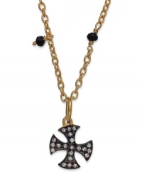 Crossover appeal. This necklace, crafted from 14k gold over sterling silver and oxidized sterling silver, is centered by a stylized cross adorned with cubic zirconia accents. Approximate length: 16 inches. Approximate drop: 3/4 inch. Crossover appeal. This necklace, crafted from 14k gold over sterling silver and oxidized sterling silver, is centered by a stylized cross adorned with cubic zirconia accents. Approximate length: 16 inches. Approximate drop: 3/4 inch.