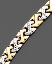 Upgrade any look with this unique, geomotric design. Diamond-cutting on sterling silver links are a chic contrast to shiny 14k gold. Upgrade any look with this unique, geomotric design. Diamond-cutting on sterling silver links are a chic contrast to shiny 14k gold.