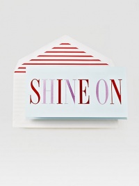 An inspiring message to bring a smile to friends and family, articulated in playful red and pink foil and tucked into candy-striped lined envelopes.Includes 10 cardsAccompanied by lined envelopesEach, 3.8 X 7.2PaperMade in USA An inspiring message to bring a smile to friends and family, articulated in playful red and pink foil and tucked into candy-striped lined envelopes.Includes 10 cardsAccompanied by lined envelopesEach, 3.8 X 7.2PaperMade in USA