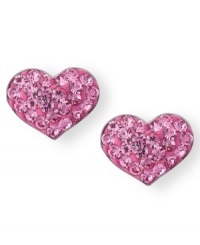 Follow your heart in all you do. Unwritten's pretty-in-pink heart stud earrings are adorned with round-cut crystals for an extra touch of sparkle. Set in sterling silver. Approximate diameter: 1/3 inch. Follow your heart in all you do. Unwritten's pretty-in-pink heart stud earrings are adorned with round-cut crystals for an extra touch of sparkle. Set in sterling silver. Approximate diameter: 1/3 inch.