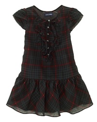 Inspired by vintage Americana, this comfy cotton plaid design features a flurry of ruffles along the placket and an elastic smocked drop waist. Inspired by vintage Americana, this comfy cotton plaid design features a flurry of ruffles along the placket and an elastic smocked drop waist.