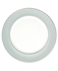 A serene light blue inspired by Monique Lhullier's favorite evening gown silks lends soft contrast to the rest of the Étoile Platinum dinnerware collection. In pearlescent china with glossy raised dots and fine stitch-like detail. A serene light blue inspired by Monique Lhullier's favorite evening gown silks lends soft contrast to the rest of the Étoile Platinum dinnerware collection. In pearlescent china with glossy raised dots and fine stitch-like detail.