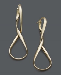 Add a stylish twist. This contemporary cool style features a traditional hoop with a chic, figure-eight shape. Crafted in 14k gold. Approximate drop: 2 inches. Add a stylish twist. This contemporary cool style features a traditional hoop with a chic, figure-eight shape. Crafted in 14k gold. Approximate drop: 2 inches.