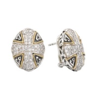 925 Silver & Diamond Oval Cross Earrings with 18k Gold Accents (0.50ctw)