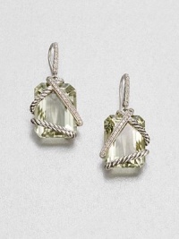 From the Cable Wrap Collection. An pretty, emerald-cut prasiolite stone drop wrapped in sterling silver cables and dazzling diamonds. PrasioliteDiamonds, .24 tcwSterling silverSize, about .62Hook backImported From the Cable Wrap Collection. An pretty, emerald-cut prasiolite stone drop wrapped in sterling silver cables and dazzling diamonds. PrasioliteDiamonds, .24 tcwSterling silverSize, about .62Hook backImported