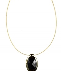 Become the object of admiration in this bold pendant. AK Anne Klein illusion necklace highlights a faceted, plastic jet bead. Bezel-setting and chain crafted in gold tone mixed metal. Approximate length: 16 inches. Approximate drop: 1-1/4 inches. Become the object of admiration in this bold pendant. AK Anne Klein illusion necklace highlights a faceted, plastic jet bead. Bezel-setting and chain crafted in gold tone mixed metal. Approximate length: 16 inches. Approximate drop: 1-1/4 inches.