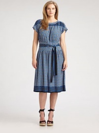 A super-pretty allover print meets a classic sheath design with a waist-defining belt, which creates a flawless silhouette.Round neckCap sleevesSelf-tie beltAbout 24 from natural waist48% rayon/42% polyester/10% spandexDry cleanMade in USA of imported fabric A super-pretty allover print meets a classic sheath design with a waist-defining belt, which creates a flawless silhouette.Round neckCap sleevesSelf-tie beltAbout 24 from natural waist48% rayon/42% polyester/10% spandexDry cleanMade in USA of imported fabric
