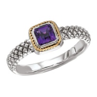 925 Silver & Amethyst Square Modern Ring with 18k Gold Accents- Sizes 6-8