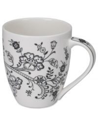 Oleg Cassini weaves a table of playful sophistication with the Ava mug, featuring lacy flowers and dots in timeless black and white. Oleg Cassini weaves a table of playful sophistication with the Ava mug, featuring lacy flowers and dots in timeless black and white.