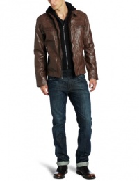 Calvin Klein Men's Faux Leather Moto Jacket With Hoodie