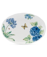 Now in bloom. The Butterfly Meadow Blue oval platter from Lenox features the sturdy, scalloped porcelain of original Butterfly Meadow dinnerware but with oversized hydrangeas and other dreamy blossoms in shades of blue. Now in bloom. The Butterfly Meadow Blue oval platter from Lenox features the sturdy, scalloped porcelain of original Butterfly Meadow dinnerware but with oversized hydrangeas and other dreamy blossoms in shades of blue.