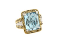 Delatori Sterling Silver with 18kt Gold Plated Accents Blue Topaz Cocktail Ring