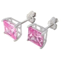 Stud Earrings Authentic Princess Cut Pink Sapphire Color Cubic Zirconia 2.00 Carats Total Weight Comes in a Gift Box & Special Pouch Stud Earrings Authentic Princess Cut Pink Sapphire Color Cubic Zirconia 2.00 Carats Total Weight Comes in a Gift Box & Special Pouch