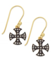 Crossover appeal. These drop earrings, set in 14k gold over sterling silver and oxidized sterling silver, shine with cubic zirconia accents. Approximate drop length: 1-1/4 inches. Approximate drop width: 1/2 inch. Crossover appeal. These drop earrings, set in 14k gold over sterling silver and oxidized sterling silver, shine with cubic zirconia accents. Approximate drop length: 1-1/4 inches. Approximate drop width: 1/2 inch.