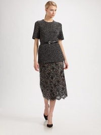 Unique, textural mohair lace, tailored in a feminine A-line silhouette.Scalloped hemlineConcealed back zipAbout 32 from natural waistWool/cotton/polyamideDry cleanMade in ItalyModel shown is 5'10 (177cm) wearing US size 4. Unique, textural mohair lace, tailored in a feminine A-line silhouette.Scalloped hemlineConcealed back zipAbout 32 from natural waistWool/cotton/polyamideDry cleanMade in ItalyModel shown is 5'10 (177cm) wearing US size 4.