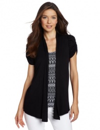 AGB Women's 2fer Short Sleeve Cozy Top With Missoni Inset AGB Women's 2fer Short Sleeve Cozy Top With Missoni Inset