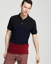 A mellow color-block polo from MARC BY MARC JACOBS in slightly understated tones sets you off in style, perfect for trips downtown or leisure-time activities. A mellow color-block polo from MARC BY MARC JACOBS in slightly understated tones sets you off in style, perfect for trips downtown or leisure-time activities.