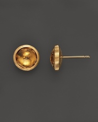 Citrine and hand-engraved yellow gold stud earrings from Marco Bicego. Citrine and hand-engraved yellow gold stud earrings from Marco Bicego.