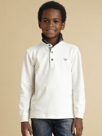 An embroidered logo, contrast twill collar and striped placket update a classic polo in ultra-soft cotton.Polo collarLong sleevesButton-front96% cotton/Machine washImported Please note: Number of buttons may vary depending on size ordered. An embroidered logo, contrast twill collar and striped placket update a classic polo in ultra-soft cotton.Polo collarLong sleevesButton-front96% cotton/Machine washImported Please note: Number of buttons may vary depending on size ordered.