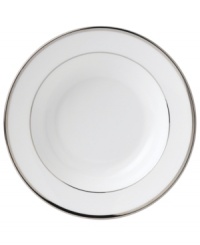 The classic, heirloom-quality Sterling dinnerware and dishes pattern by Wedgwood is designed for formal entertaining, in pristine white bone china banded with polished platinum.