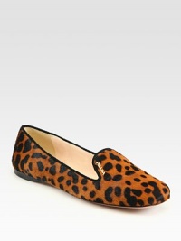 Printed pony hair flat slipper with suede trim. Printed pony hair and suede upperLeather lining and solePadded insoleMade in Italy Printed pony hair flat slipper with suede trim. Printed pony hair and suede upperLeather lining and solePadded insoleMade in Italy