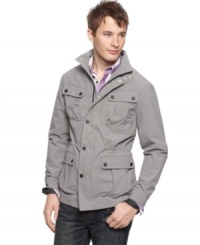 Look the part of rugged outdoorsman without getting your hands dirty with this downtown-ready anorak jacket from Kenneth Cole Reaction. Look the part of rugged outdoorsman without getting your hands dirty with this downtown-ready anorak jacket from Kenneth Cole Reaction.