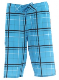 Quiksilver Men's Lights On Plaid Boardshorts Blue Plaid 4 Way Stretch