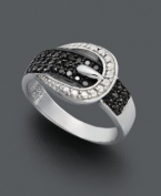 Sweet sparkling style in a cinch! Buckle jewelry is a hot, new trend and this Victoria Townsend style is no exception. Add stylish flair to your digits with glittering black and white diamond accents. Crafted in sterling silver. Size 7.