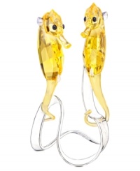 A long way from the ocean, these enchanting seahorses sparkle in clear and faceted yellow Swarovski crystal. Featuring a silvertone metal stand reminiscent of their underwater world. A long way from the ocean, these enchanting seahorses sparkle in clear and faceted yellow Swarovski crystal. Featuring a silvertone metal stand reminiscent of their underwater world.