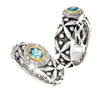925 Silver, Blue Topaz & Diamond Oxidized Ring with 14k Gold Accents (0.07ctw)- Sizes 6-8 925 Silver, Blue Topaz & Diamond Oxidized Ring with 14k Gold Accents (0.07ctw)- Sizes 6-8