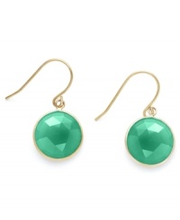 A touch of color livens any look. These stunning 10k gold earrings feature round-cut green onyx stones (5-3/8 ct. t.w.) on french wire. Approximate drop: 1 inch. A touch of color livens any look. These stunning 10k gold earrings feature round-cut green onyx stones (5-3/8 ct. t.w.) on french wire. Approximate drop: 1 inch.