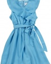 Us Angels Girl's 7-16 Ruffle Tie Waist Dress, Aqua, 16