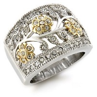 Two Tone Swarovski Crystal Floral Motif Ring Two Tone Swarovski Crystal Floral Motif Ring