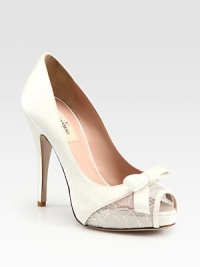 Romantic lace overlay and a sweet bow complete this platform silhouette of luxe satin. Self-covered heel, 4¾ (120mm)Covered platform, ¾ (20mm)Compares to a 4 heel (100mm)Satin and lace upperPeep toeLeather lining and solePadded insoleMade in ItalyOUR FIT MODEL RECOMMENDS ordering one half size up as this style runs small. Romantic lace overlay and a sweet bow complete this platform silhouette of luxe satin. Self-covered heel, 4¾ (120mm)Covered platform, ¾ (20mm)Compares to a 4 heel (100mm)Satin and lace upperPeep toeLeather lining and solePadded insoleMade in ItalyOUR FIT MODEL RECOMMENDS ordering one half size up as this style runs small.