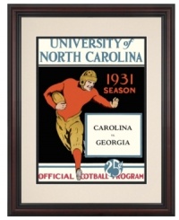Georgia and North Carolina fans can get nostalgic for the early days of college football with this vintage cover art from the 1931 program cover. With a cherry-finished frame and double mat. Georgia and North Carolina fans can get nostalgic for the early days of college football with this vintage cover art from the 1931 program cover. With a cherry-finished frame and double mat.