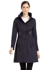 THE LOOKRemovable hooded backFlap collarButton closureDrawstring ties at waistDual seam pocketsTHE FITAbout 34 from shoulder to hemTHE MATERIALCotton/polyesterFully linedCARE & ORIGINDry cleanImportedModel shown is 5'10 (177cm) wearing US size Small. THE LOOKRemovable hooded backFlap collarButton closureDrawstring ties at waistDual seam pocketsTHE FITAbout 34 from shoulder to hemTHE MATERIALCotton/polyesterFully linedCARE & ORIGINDry cleanImportedModel shown is 5'10 (177cm) wearing US size Small.