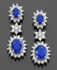 Make your look extra-special with these stunning earrings from Royalty Inspired by Effy Collection featuring oval-cut sapphires (2-1/2 ct. t.w.) and round-cut diamonds (9/10 ct. t.w.) set in 14k white gold. Approximate drop: 1 inch. Make your look extra-special with these stunning earrings from Royalty Inspired by Effy Collection featuring oval-cut sapphires (2-1/2 ct. t.w.) and round-cut diamonds (9/10 ct. t.w.) set in 14k white gold. Approximate drop: 1 inch.