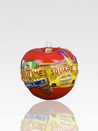 The streets of New York come alive in a big apple ornament carefully handpainted in mouthblown Pyrex glass. Makes a thoughtful gift 3W X 3H Imported The streets of New York come alive in a big apple ornament carefully handpainted in mouthblown Pyrex glass. Makes a thoughtful gift 3W X 3H Imported